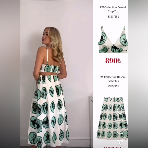 ZARA 2 PIECES MATCHING SET PRINTED CROP TOP AND PRINTED BOX PLEAT SKIRT - Picture 16 of 16